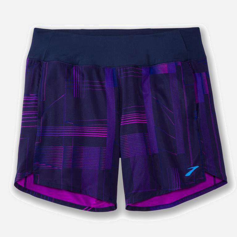 Brooks Women's Chaser 7 Running Shorts Singapore - Matrix Navy Print/Purple (28740-WKXE)